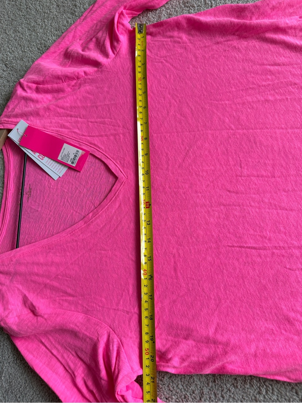 NWT Lilly Pulitzer Etta Long Sleeve Top XL Pink Prosecco Slub V-Neck Neon Tee - Picture 9 of 9